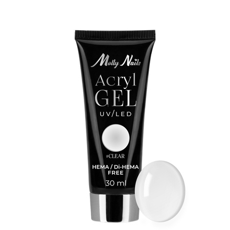 Акрилогель Polygel — гель для нарощування нігтів AcrylGel MollyNails, без HEMA/Di-HEMA, прозорий, 30 мл