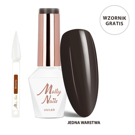 LED/UV-Hybridlack „Gel Polish The Trend Edit“ Nr. 300 „Dark Chocolate“ von MollyNails, HEMA/Di-HEMA-frei, 8 g + Farbmuster „Browns“ GRATIS