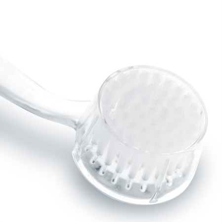 Round manicure and dust brush with transparent handle
