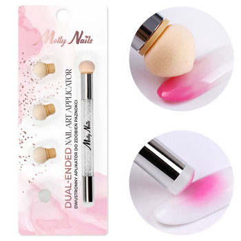 Pinceau éponge double face MollyNails pour l'ombré et le nail art, avec tampon orné de strass blancs