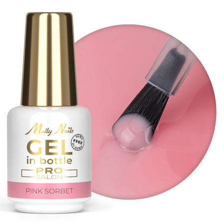 Gel de modelado en botella con pincel Gel in Bottle MollyNails Pro Salon Pink Sorbet sin HEMA ni Di-HEMA, 15 g