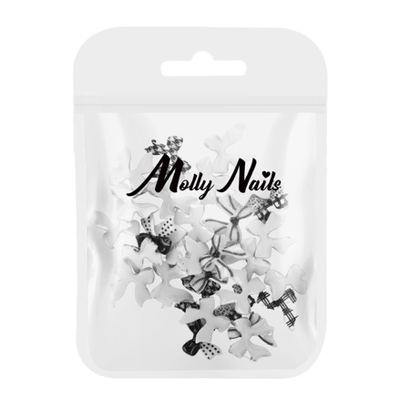 MollyNails 3D bow nail decorations, black and white, 30 pieces