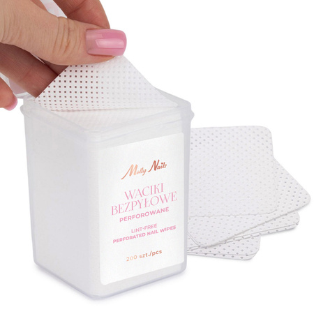 Dischetti di cotone anti-polvere perforati per unghie MollyNails, bianchi, 5x5 cm, 200 pezzi