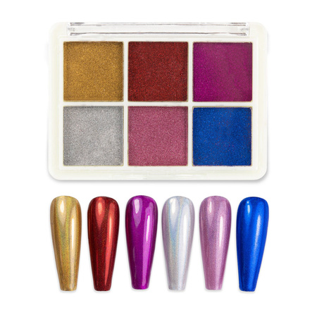 Polvo para uñas con efecto espejo holográfico, estuche de 6 colores, n.º 2