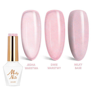 MollyNails Hybridlack „Wedding Yes, I Do“ – Transparent, Glitzer, Rosa, HEMA/Di-HEMA-frei, 8 g, Nr. 23