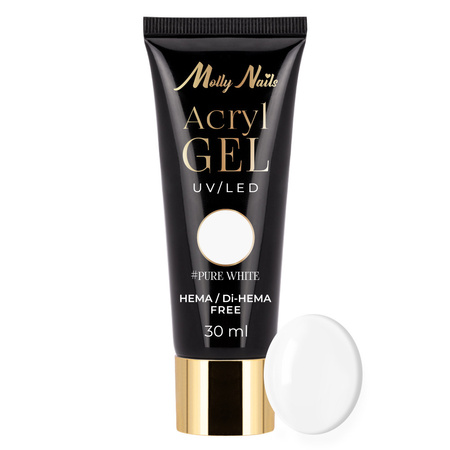 Акрилогель Polygel — гель для нарощування нігтів AcrylGel MollyNails, без HEMA/Di-HEMA, Pure White, 30 мл