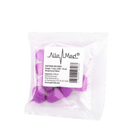 Cappucci per pedicure 7 mm, grana 240, 10 pezzi, ABS, Podo AlleMed, viola