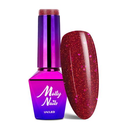 Гібридний лак MollyNails Bling it on! Red me now 8 г № 506