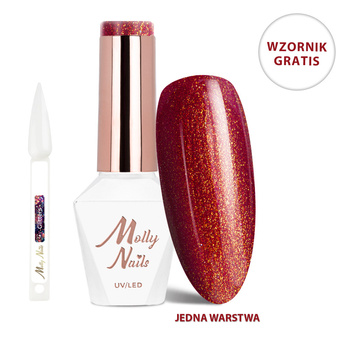 LED/UV-Hybridlack „Gel Polish La Vie en Rouge“ Nr. 323 „Glow & Passion“ von MollyNails, HEMA/Di-HEMA-frei, 8 g + Glitzermusterkarte GRATIS