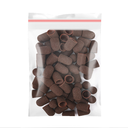 Abrasive caps for pedicure with cotton center, 16 mm, 100 grit, brown, AlleMed, 100 pcs.