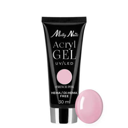 Acrylogel Polygel builder gel for extensions AcrylGel MollyNails HEMA/Di-HEMA Free French Pink 30 ml