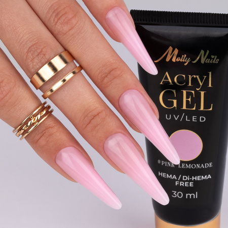 Gel acrílico Polygel para la extensión de uñas AcrylGel MollyNails sin HEMA/Di-HEMA, Pink Lemonade, 30 ml