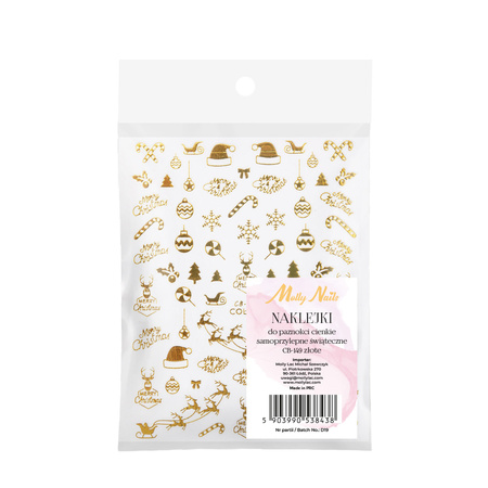 Adhesivos finos para uñas con motivos navideños de MollyNails CB-149 dorados