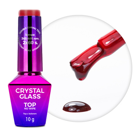 Colorful top coat without washing Crystal Glass MollyNails Red HEMA/Di-HEMA Free 10g