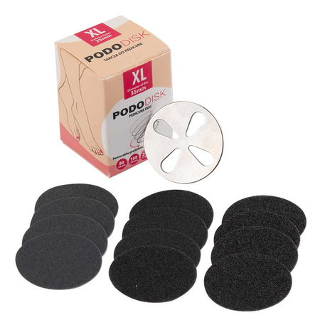 Pedicure-Scheibenschleifer Pododisk-Set: Schaft, Scheibe + 50 austauschbare Schleifscheiben XL 35 mm