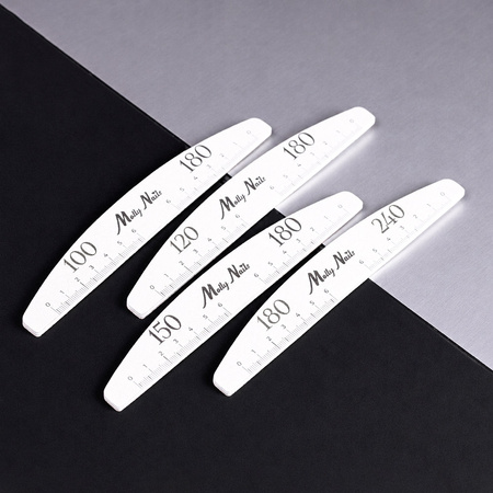 Lime à ongles minérale, forme bateau et demi-lune, grain 100/180, standard, MollyNails