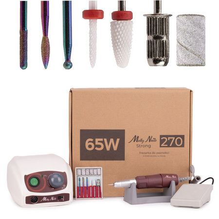Frezarka do manicure i pedicure 65W MollyNails biała Strong 270 35 000 obrotów