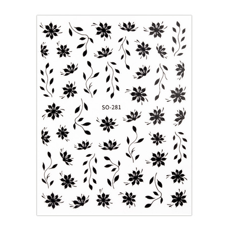 Autocollants pour ongles fins, fleurs, SO-281, noirs