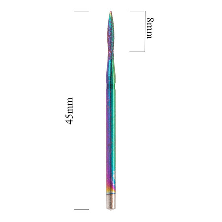 Fraise diamantée Unicorn arc-en-ciel, forme en larme étroite, n° 27