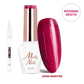 Smalto ibrido LED/UV Gel Polish La Vie en Rouge n. 324 Shimmering Lips MollyNails senza HEMA/Di-HEMA 8 g + campionario di glitter in OMAGGIO