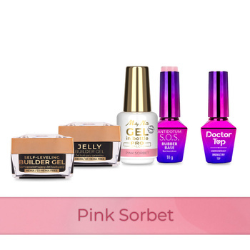 PRO MATCH SYSTEM 4+1 Pink Sorbet: 3 гелі LED/UV по 15 г: Jelly&SelfLeveling;&Gel; у флаконі + База + Doctor Top 10 г БЕЗКОШТОВНО