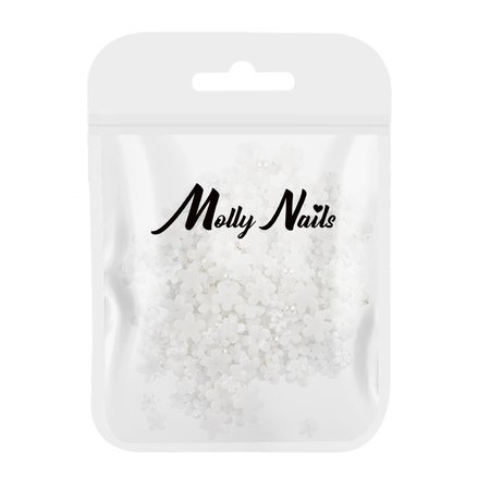 Acrylic flower nail decorations + MollyNails white beads, 150 pieces