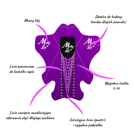 Plantillas para uñas Stiletto Long Szpic MollyLac 500 unidades