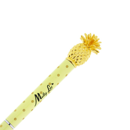 Elegante penna a sfera MollyLac in giallo dorato con un ananas decorativo all'estremità