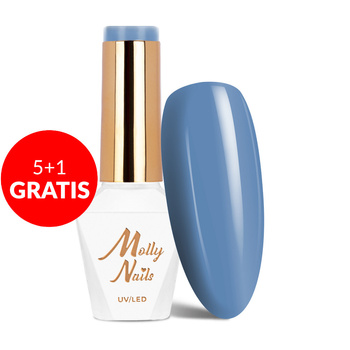 5+1gratis Lakier hybrydowy MollyNails Blue Sky Clear Blue HEMA/Di-HEMA Free 8g Nr 113