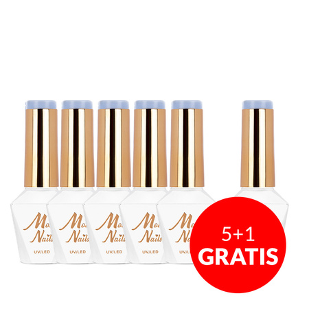 5+1 gratis Smalto ibrido MollyNails Blue Sky Butterfly Blue senza HEMA/Di-HEMA 8 g n. 112