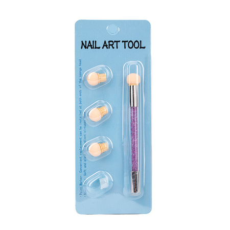 Double-sided sponge brush for ombre and nail art stamp with purple rhinestones