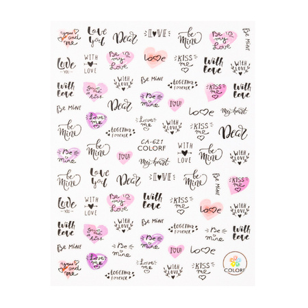 Adhesivos para uñas con corazones y frases de San Valentín CA-621
