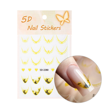 Adesivi per unghie 5D / French / Linea del sorriso francese, 20 pezzi, giallo, SD-2280