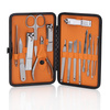Set di 15 accessori per la cura della bellezza, per manicure, pedicure e trattamenti viso, in astuccio nero e marrone - CC045
