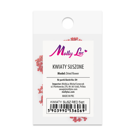 Fiori secchi per decorazioni unghie MollyLac Red, 5 pezzi