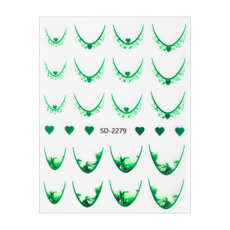 Adhesivos para uñas 5D / French / Línea de sonrisa francesa, 20 unidades, verde, SD-2279