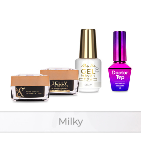 MollyNails PRO MATCH SYSTEM 3+1 Milky: 3 geles de construcción + Doctor Top 10 g