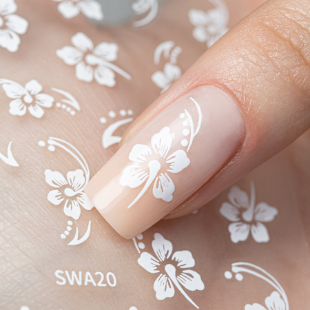 Dünne, selbstklebende Nagelsticker mit Blumenmotiv SWA20, weiß