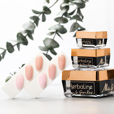 Gel de renforcement pour ongles sans HEMA/Di-HEMA, à l'huile d'arbre à thé MollyLac HerbaLine Sugar Pink par Gosia Kruś, 50 g