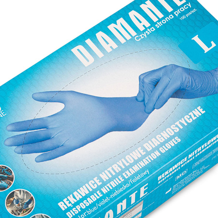 Diamante Disposable Nitrile Diagnostic and Protective Gloves, Size L, Blue-Purple, 100 Count