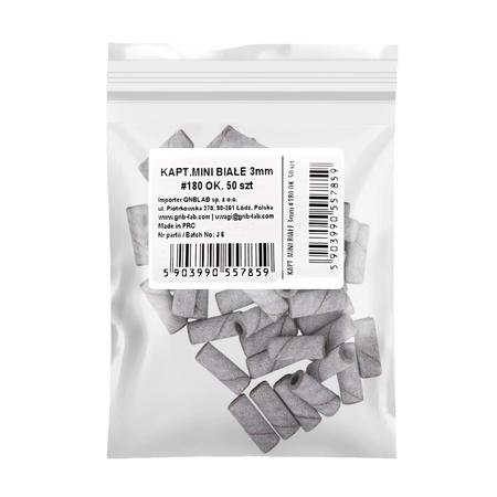 Capuchones para manicura y pedicura, mandriles, recubrimientos abrasivos, cilindros mini blancos de 3 mm, grano 180, 50 unidades.