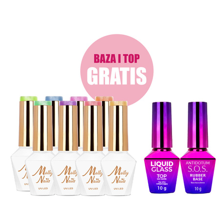 Set of 8 Pastel Cat Eye Colors (HEMA/Di-HEMA Free) + FREE Base and Top Coats (S.O.S. Antidotum, Liquid Glass)