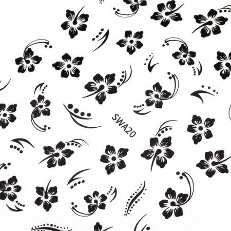 Thin, self-adhesive flower nail stickers SWA20, black