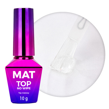 Mat Top MollyNails — матовий фінішний лак типу «no wipe», що не потребує змивання, без вмісту HEMA/Di-HEMA, прозорий, 10 г