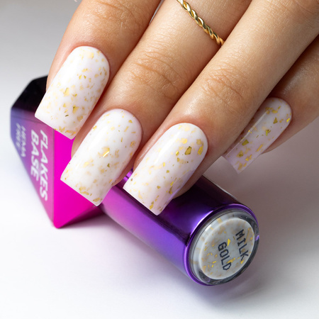 Каучукова основа молочного кольору із золотистими пластівцями Flakes Rubber Base Milk&amp;Gold; MollyLac без HEMA/Di-HEMA, 10 грамів