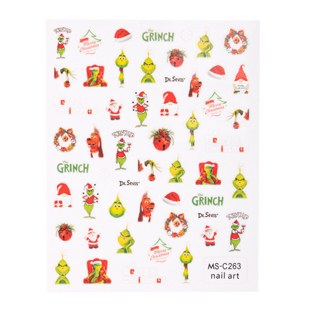 Thin, self-adhesive Christmas Grinch nail stickers MS-C263